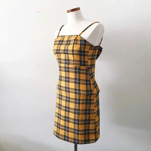 TWIK Yellow Plaid Spaghetti-Strap Dress (it’s giving Clueless) - Picture 2 of 7